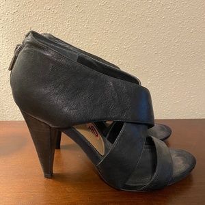 Black leather heeled sandals